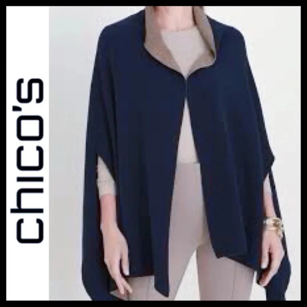 Chico’s Wrap Scarf Navy Reversible Travel 1 Piece/ 4 Ways With Pouch Bag Retail